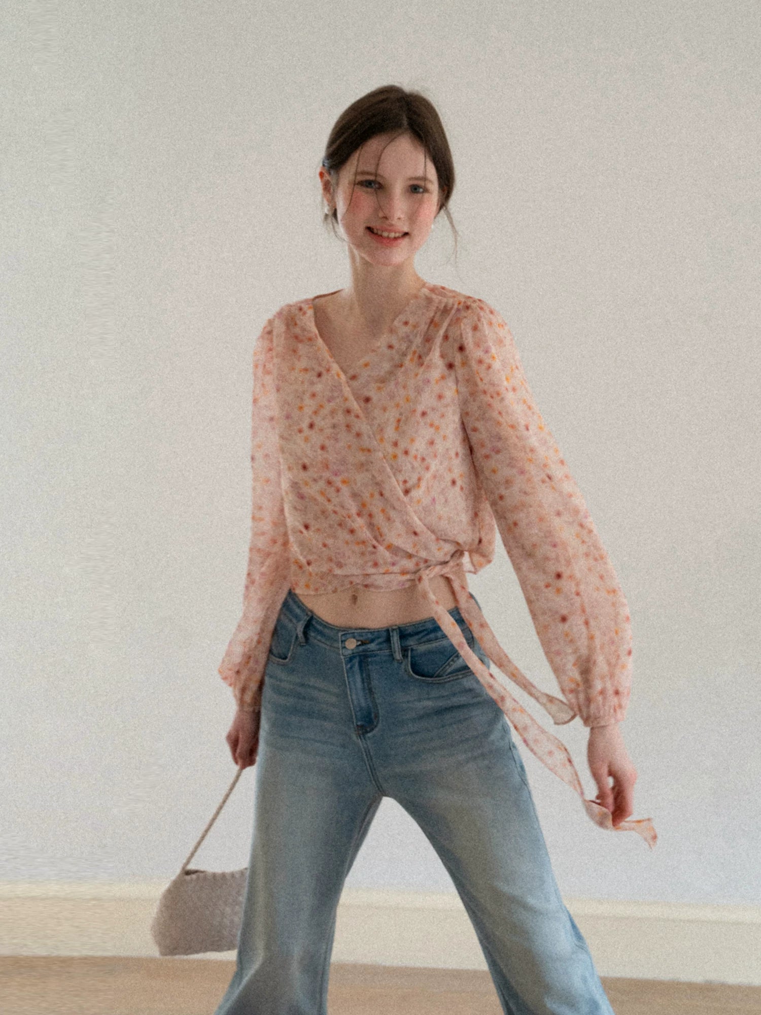 EGGKA Temperament Floral Floral with Long Sleeves