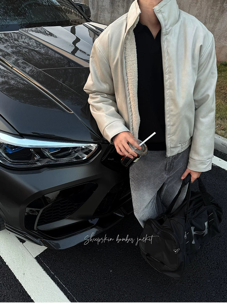 ZOZOFOREST Fleece Inner Bomber Leather Jacket