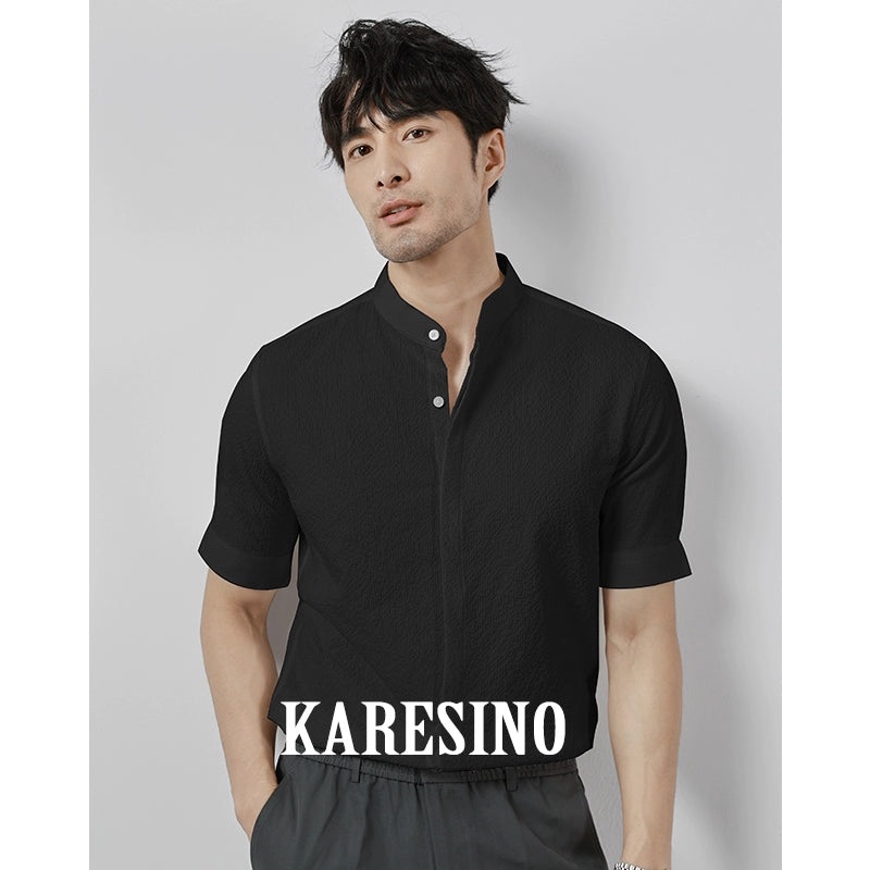 KARESINO Breathable Seersucker Stand-up Collar Shirt
