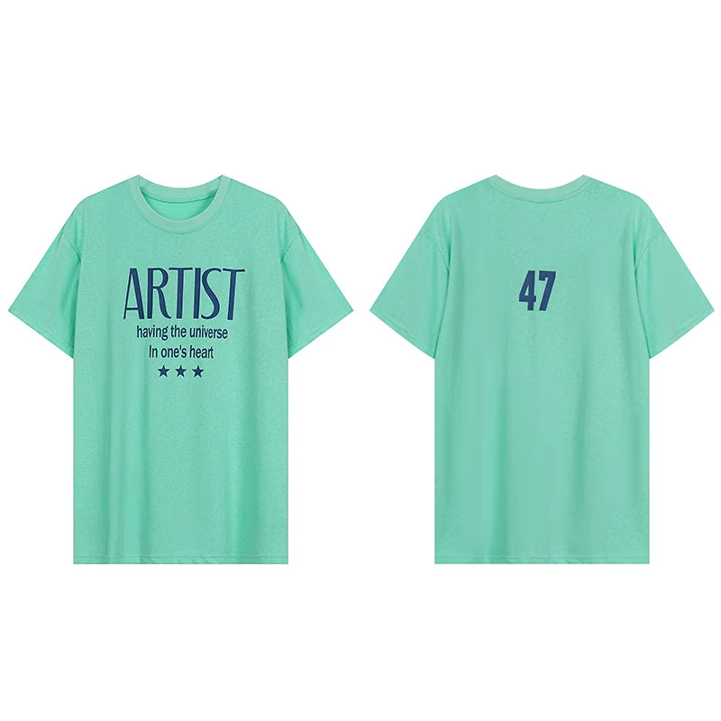 EAHO Letter Print Loose Casual Tee