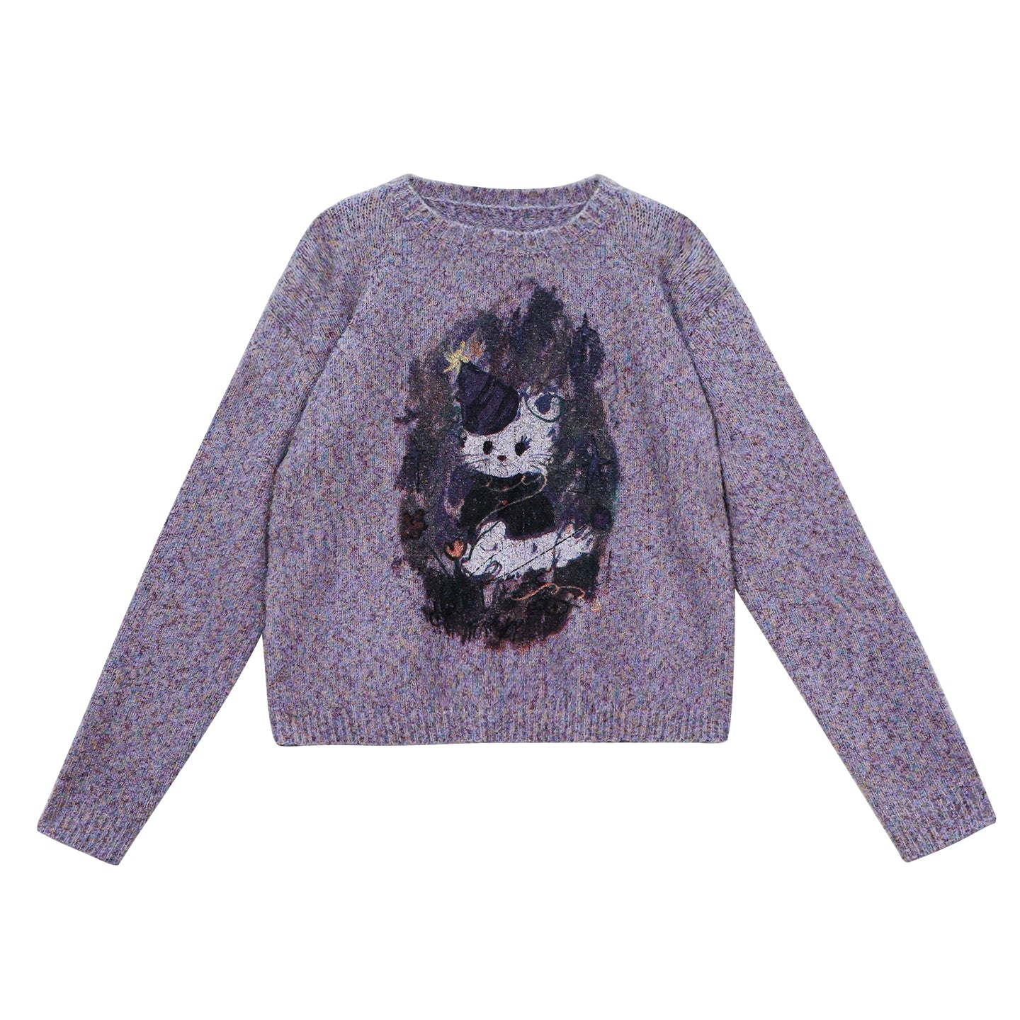 Girlyhalo Vintage Print Pullover Crew Neck Knitted Sweater