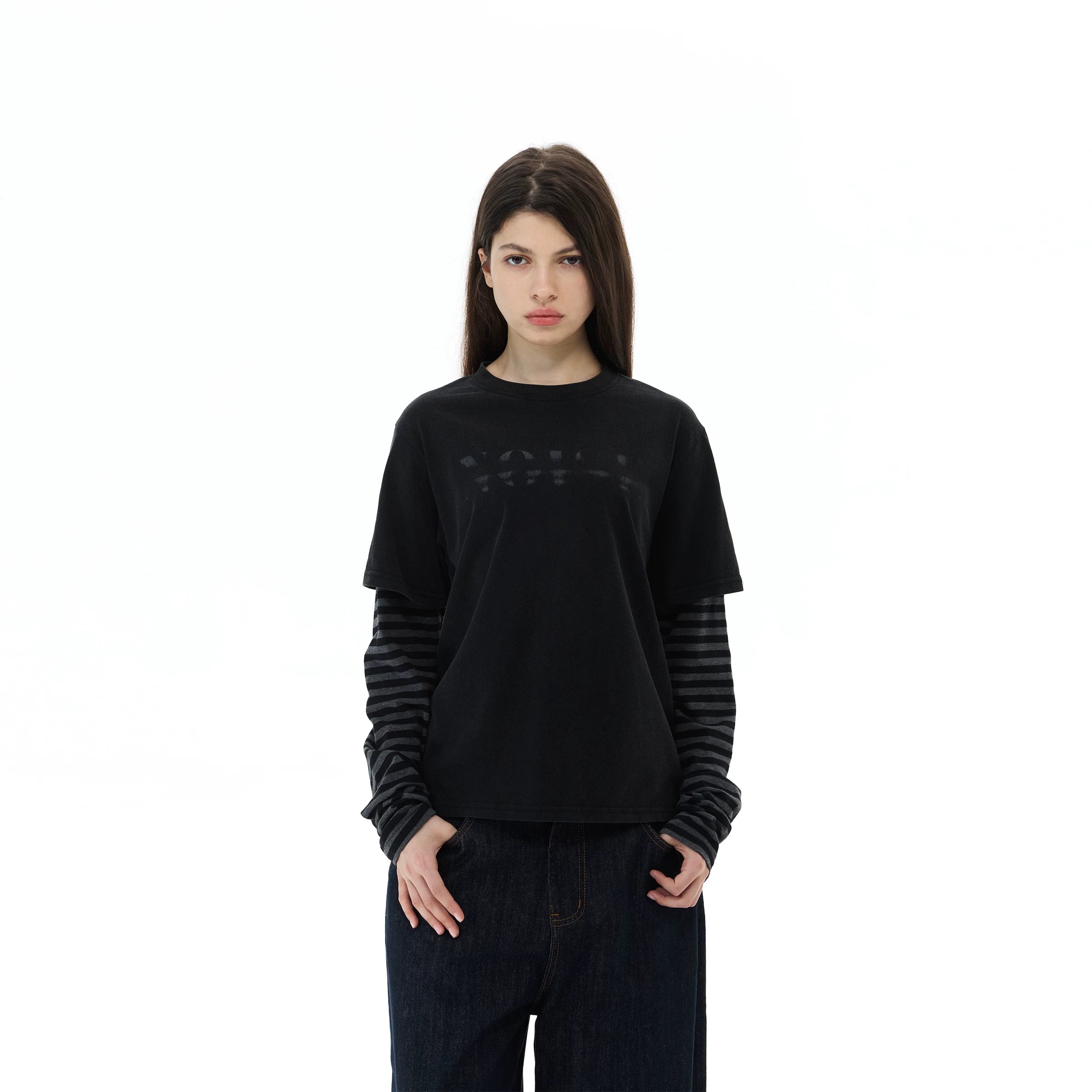 WLNEXT Fake Two-piece Striped Casual Long Sleeve