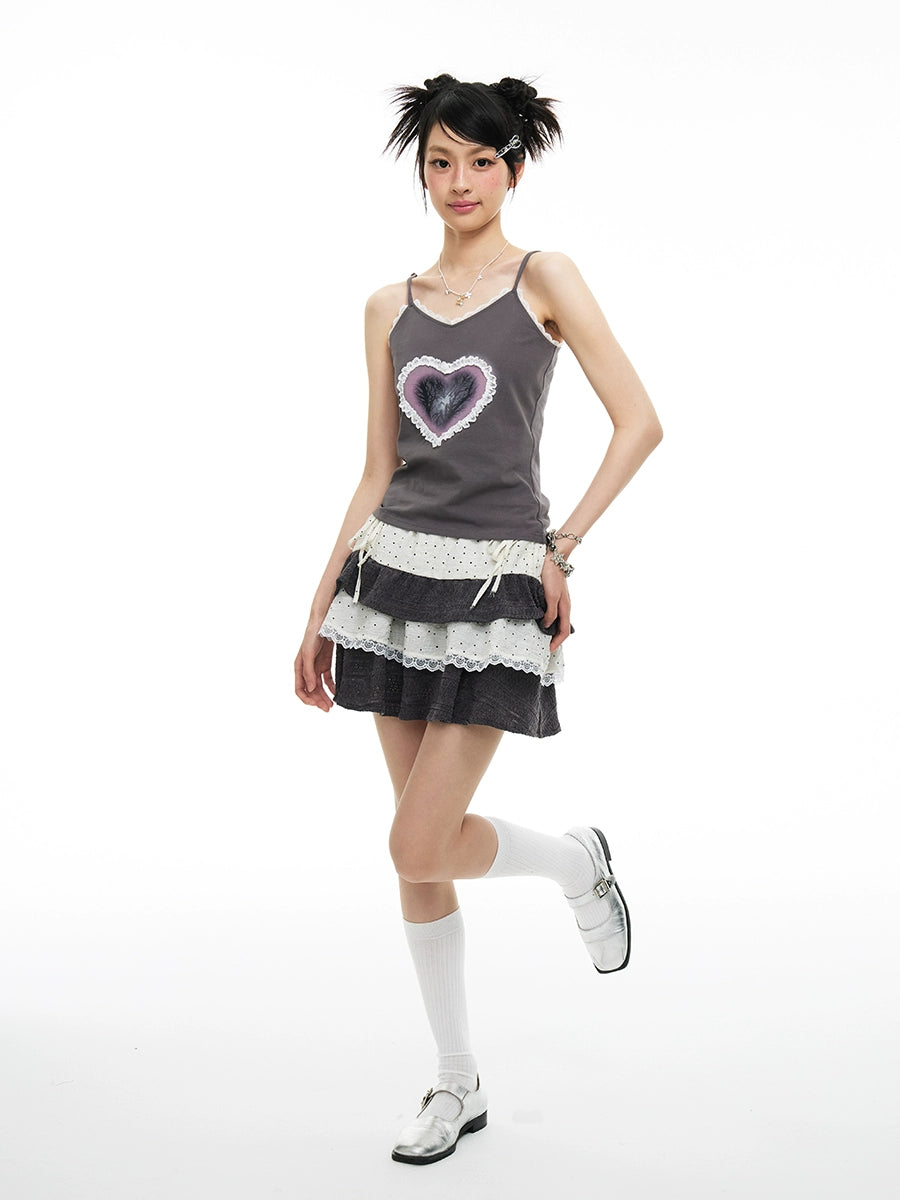 MOMSAYCAN Polka Dot Versatile College Wind Elastic Waist Skirt