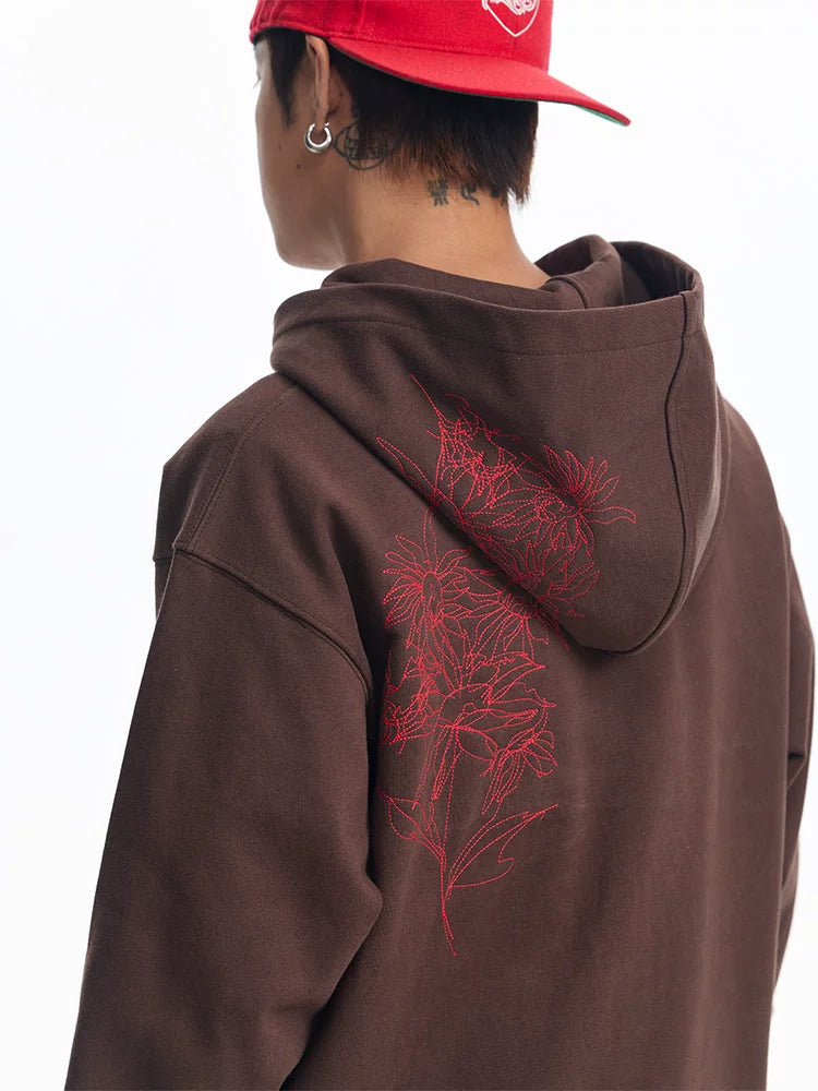 CoosRetro Line Embroidery Contrasting Hooded Sweater