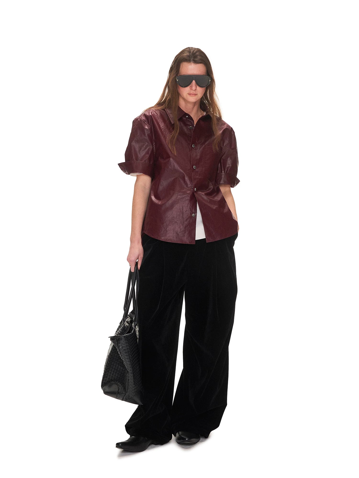 ANTERIOR LOVED Leather Texture Waterproof Short-sleeved Shirt