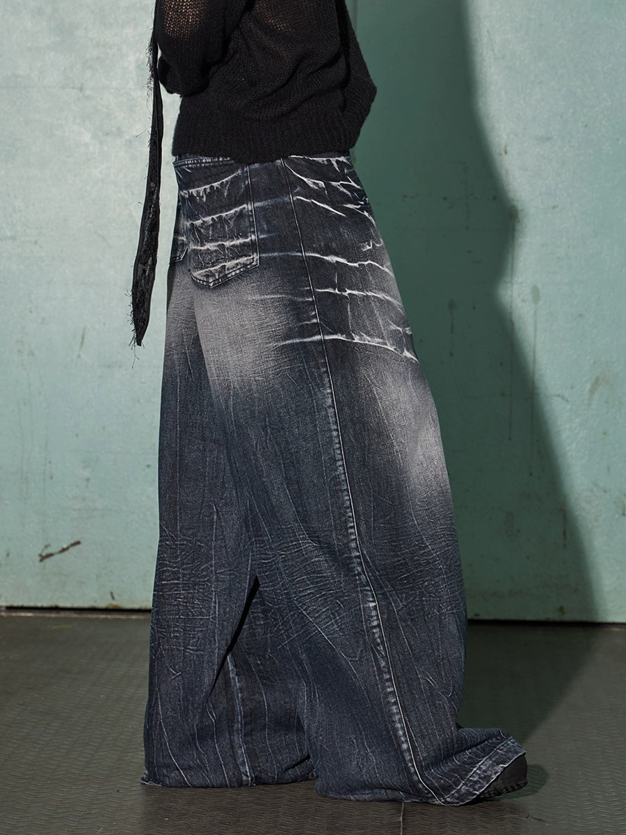 DND4DES Washed Old Lightning Pattern Loose Wide-leg Pants Jeans