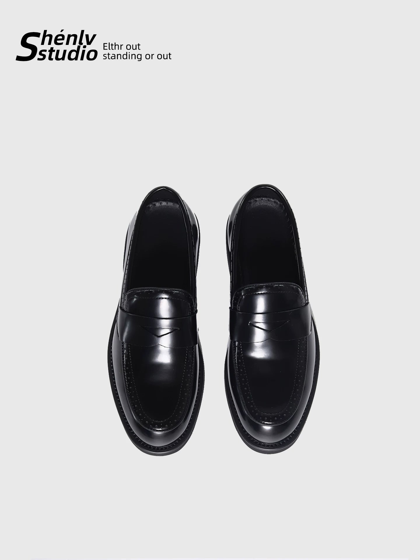 SHENLV STUDIO Engraved Retro Thin-soled Loafers Leather Shoes