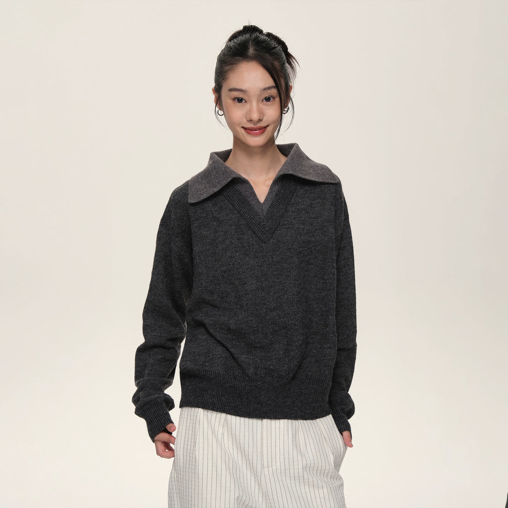 Set for Life V-neck Lapel Color Matching Thin Long-sleeved Sweater