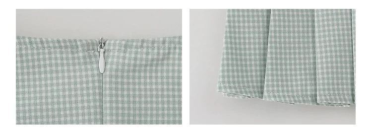 VOOE Contrast Checked Pleated Crew Neck Shirt