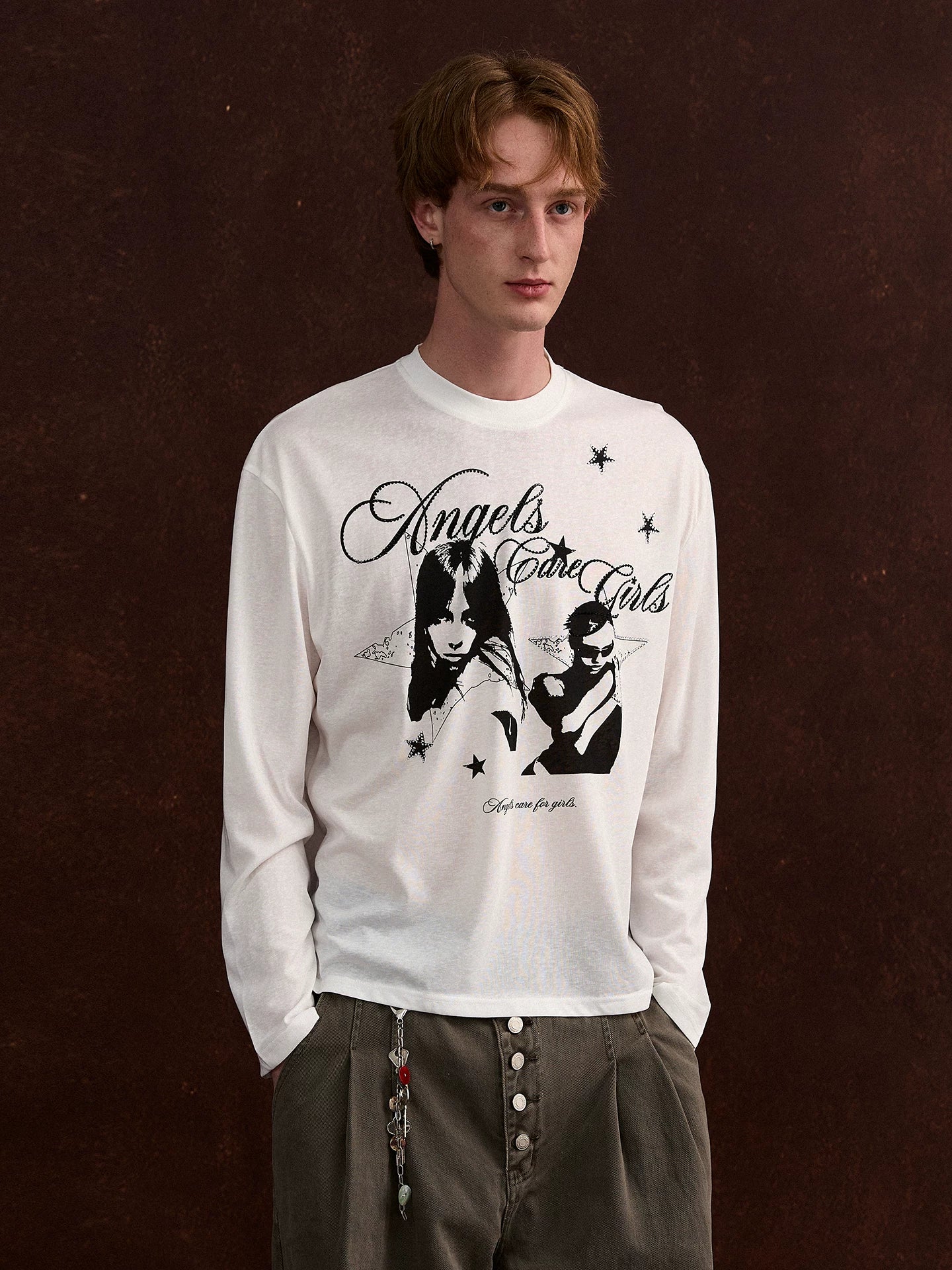 A PUEE Retro Vintage Portrait Print Long-Sleeve T-Shirt – Loose Fit Street Style