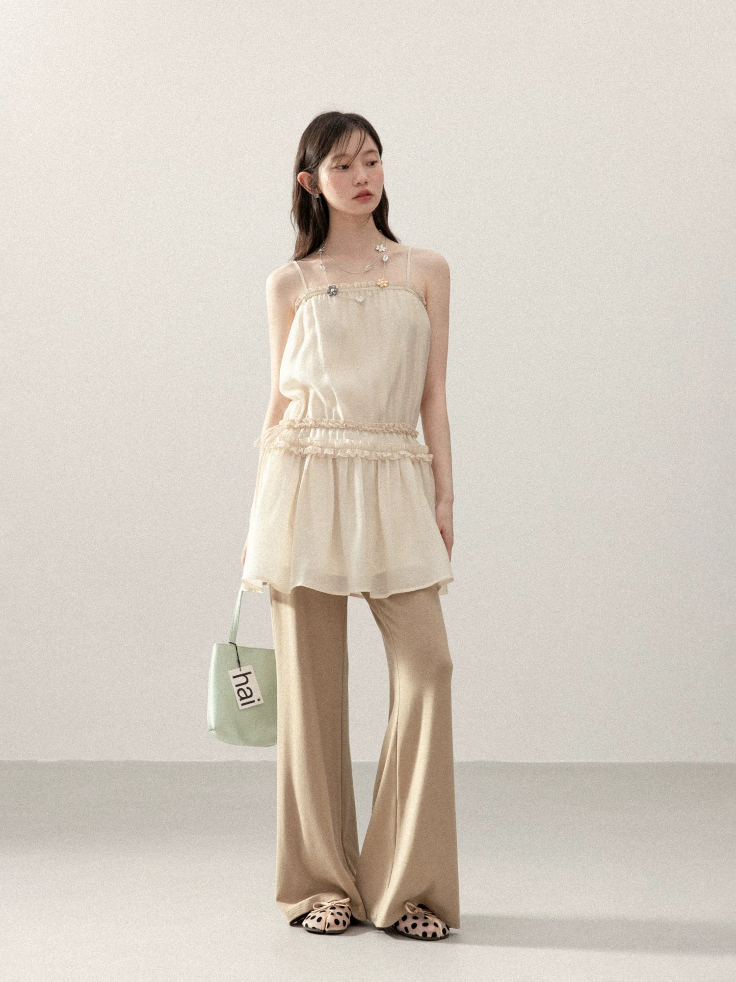 Cantonstory Square Neck Fungus Edge Suspender Dress