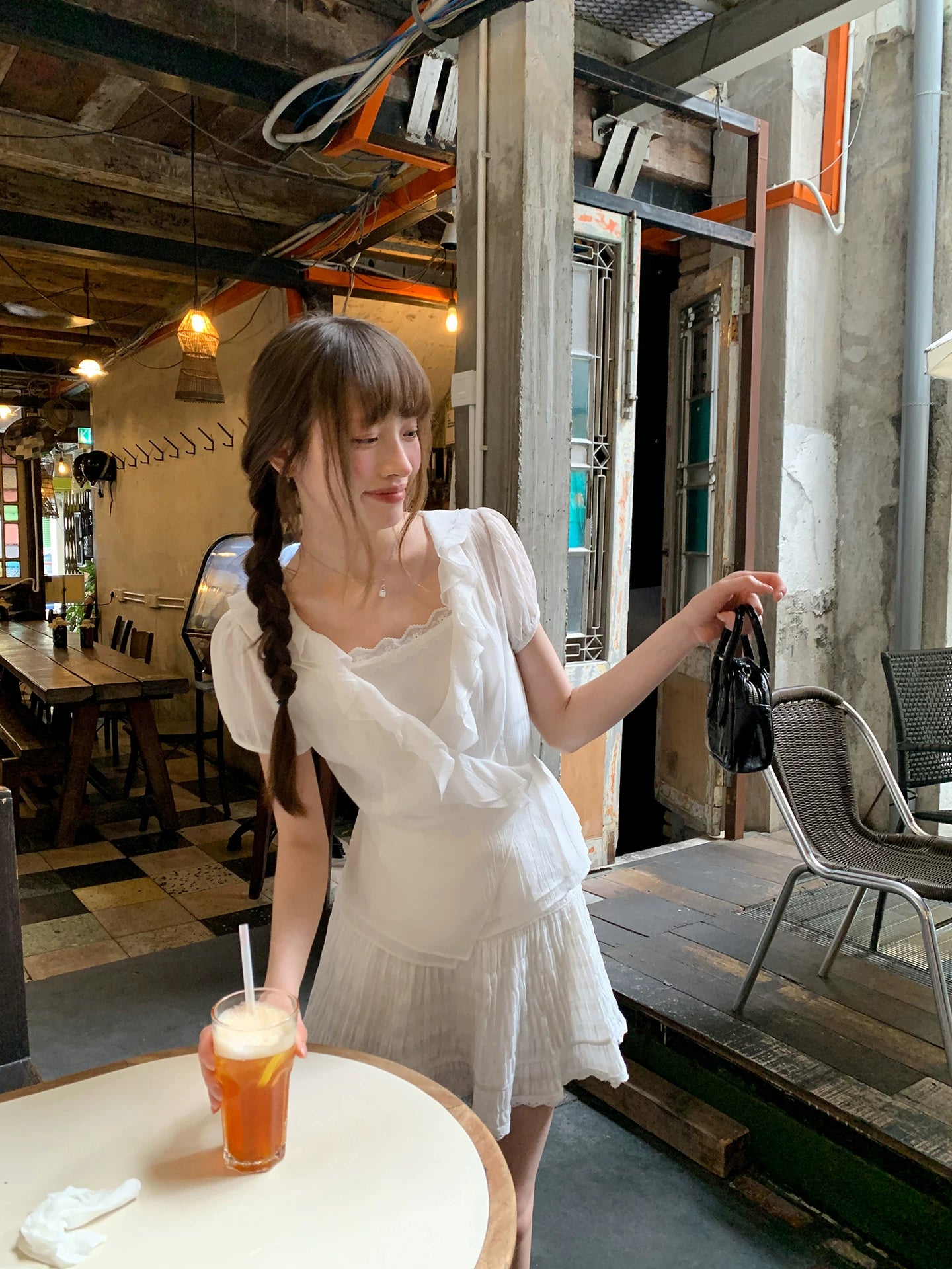 KANO Ruffle Edge Oblique Strap Lace Fashion Suit