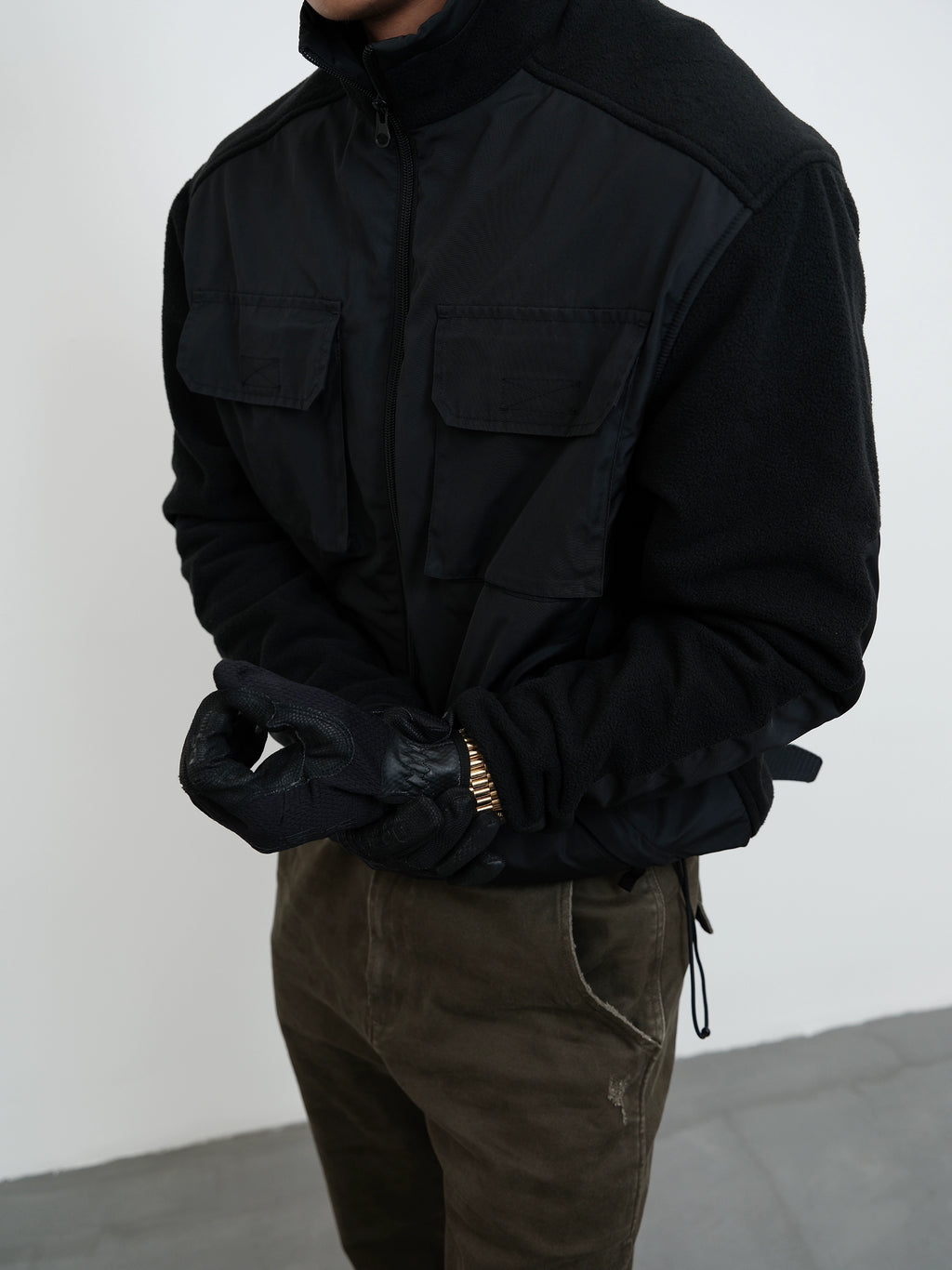 GTAL Splicing Stand-up Collar Warm and Windproof Long-sleeved Tooling Jacket