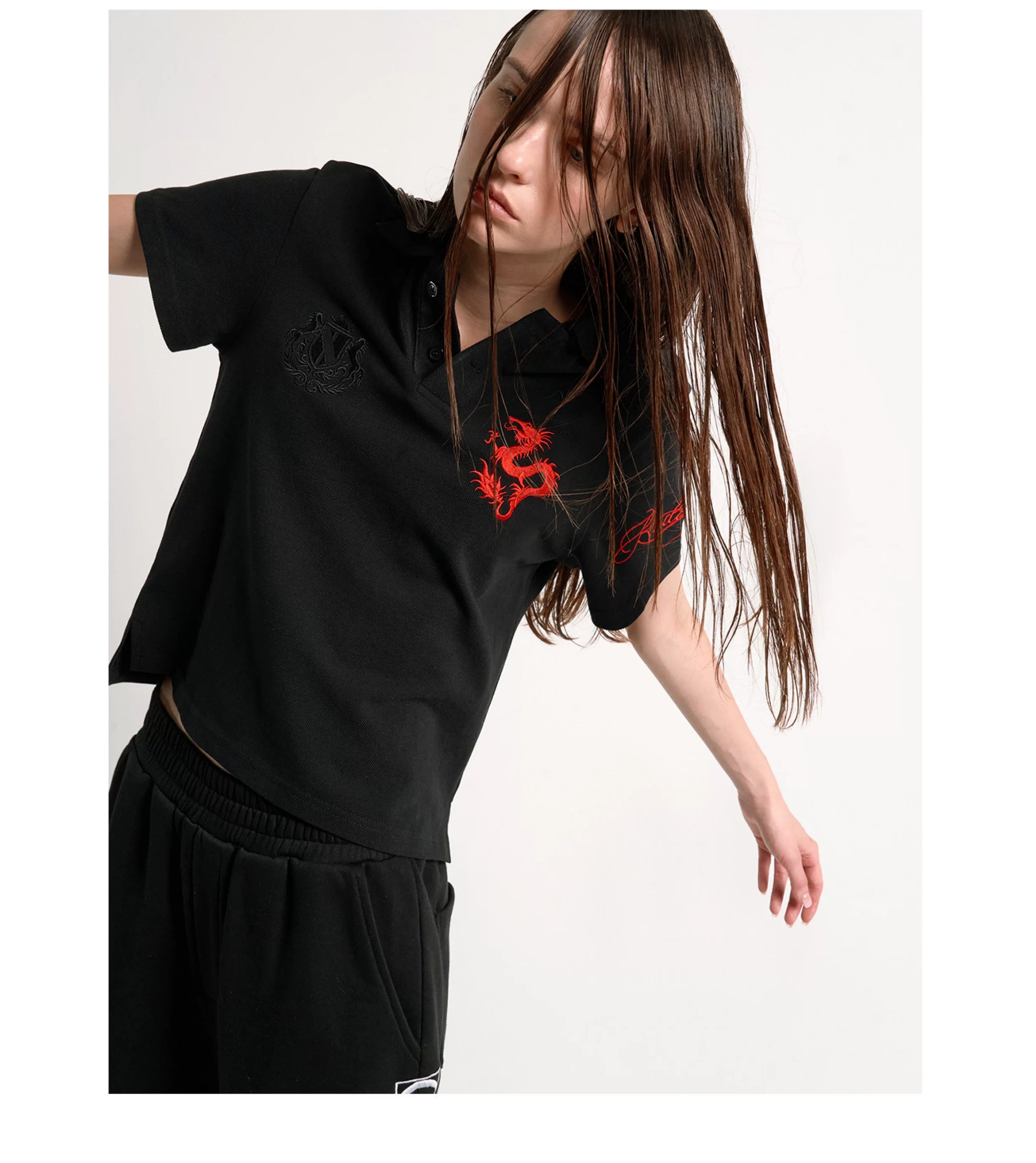 No E Mosen Embroidered Patch Print Lapel Tee