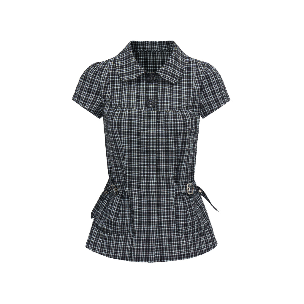 JIKOO Splicing Doll Collar Plaid Shirt Tee
