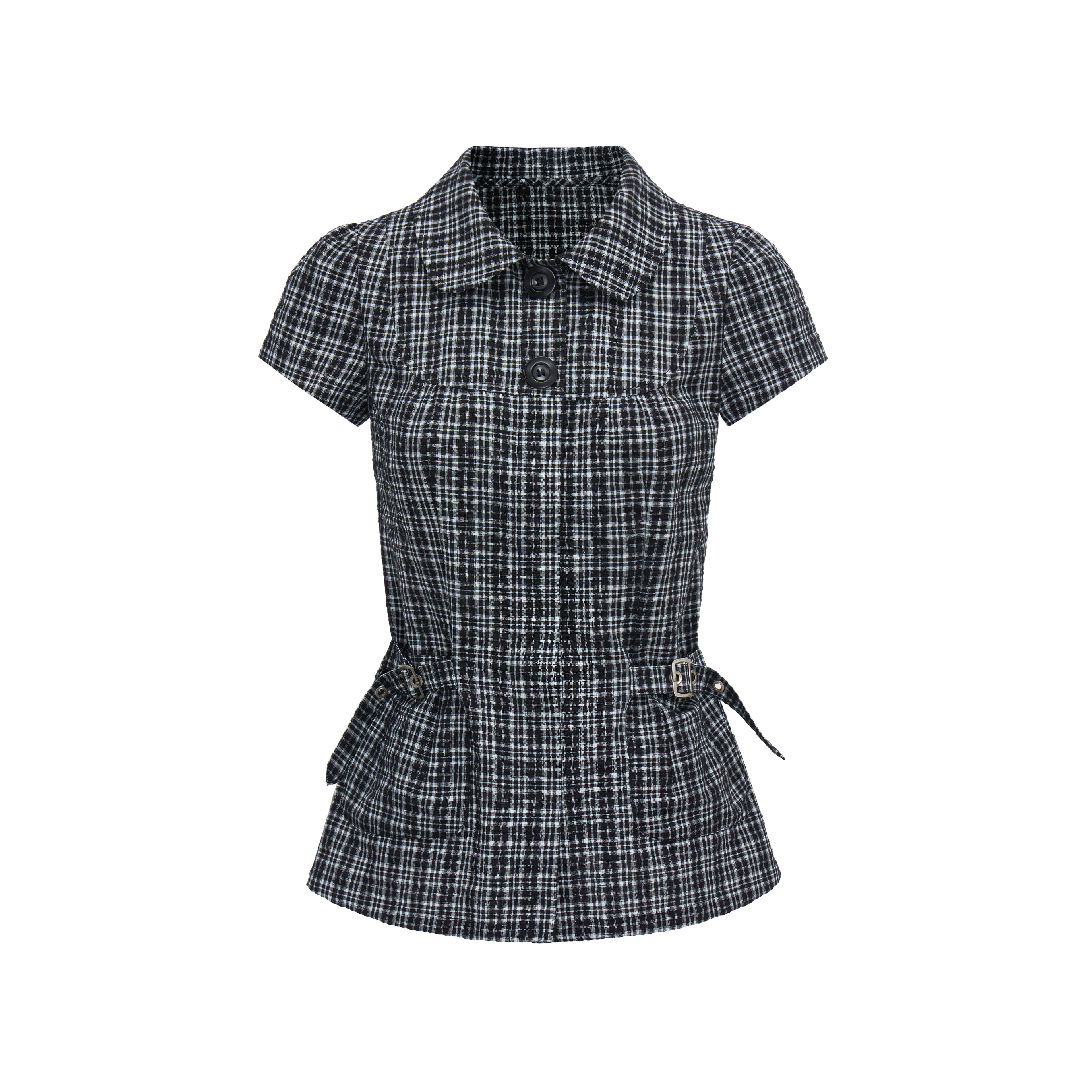 JIKOO Splicing Doll Collar Plaid Shirt Tee