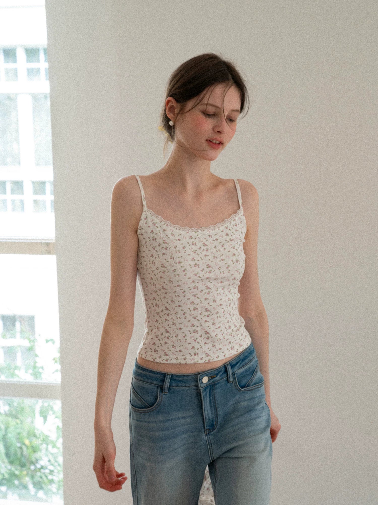 EGGKA Short Floral Cardigan Vest Suspender Set