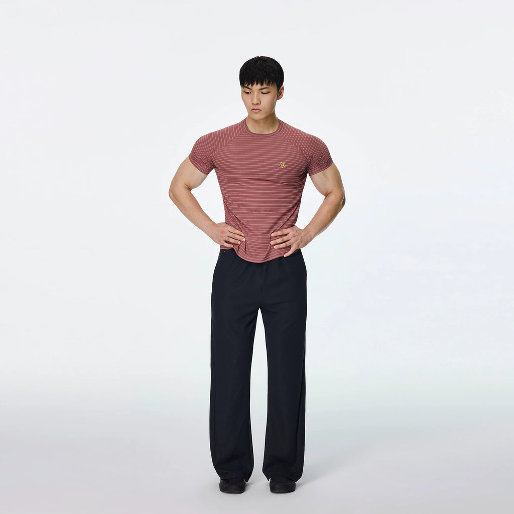 AFTERGLOW Striped Slim-fit Shoulder Sleeve Tee