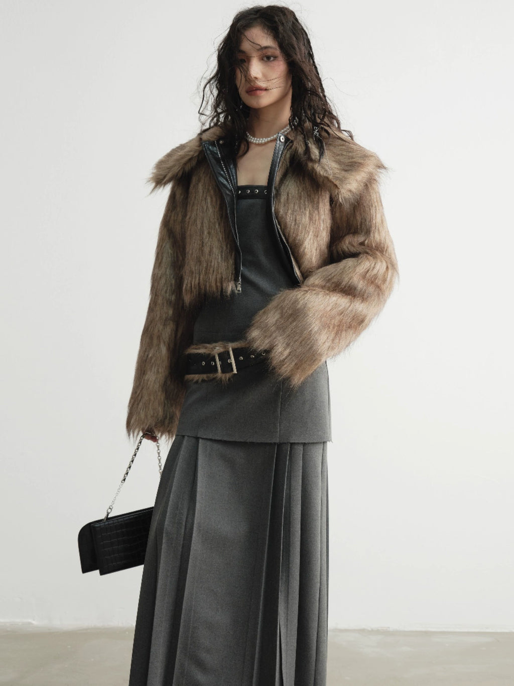 JNYLON Retro Imitation Fur Front and Back Two Wear PU Wallet