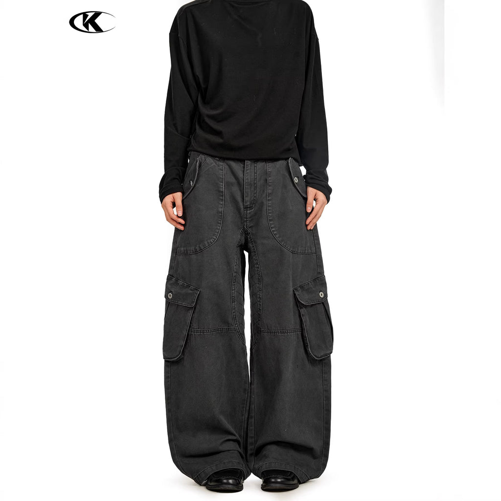 11KN Retro Straight Loose Wide-leg Casual Scimitar Pants