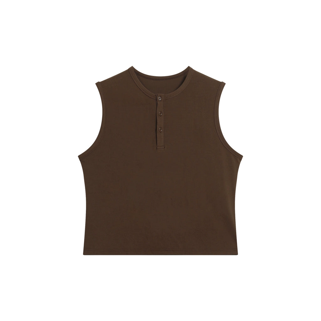FUNKYFUN Versatile Henry Neck Loose Sleeveless Vest