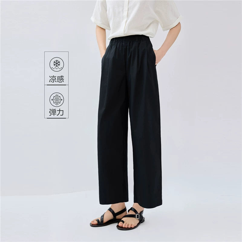 Giordano Pleated Wide-leg Elastic-waisted Capris