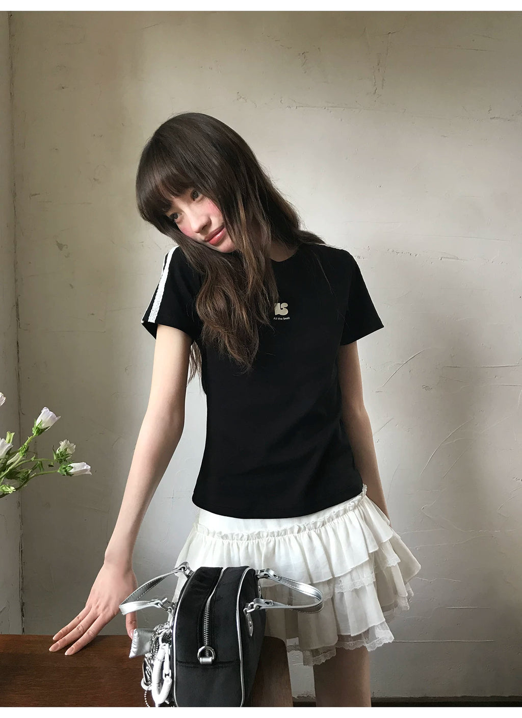 KANO Simple Letter Printing Contrasting Tee