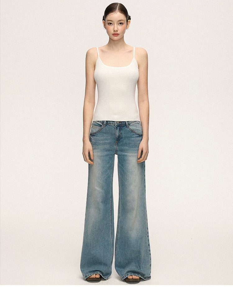 Anna Aneae High Waist Slim Loose Straight Mopping Jeans