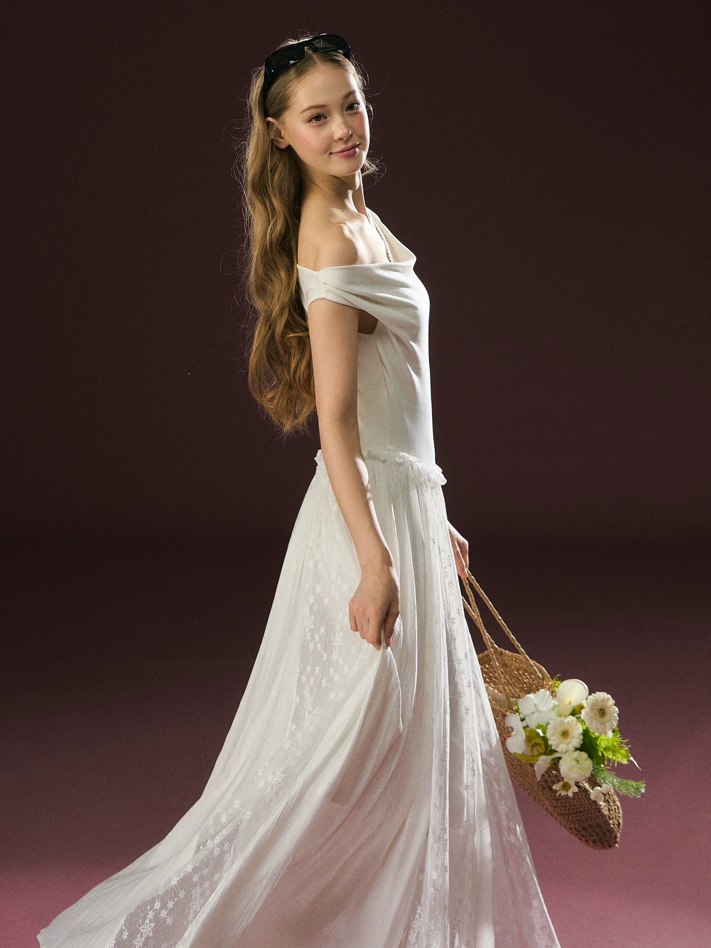 Ariseism Vintage Knitted Slash Shoulder Dress