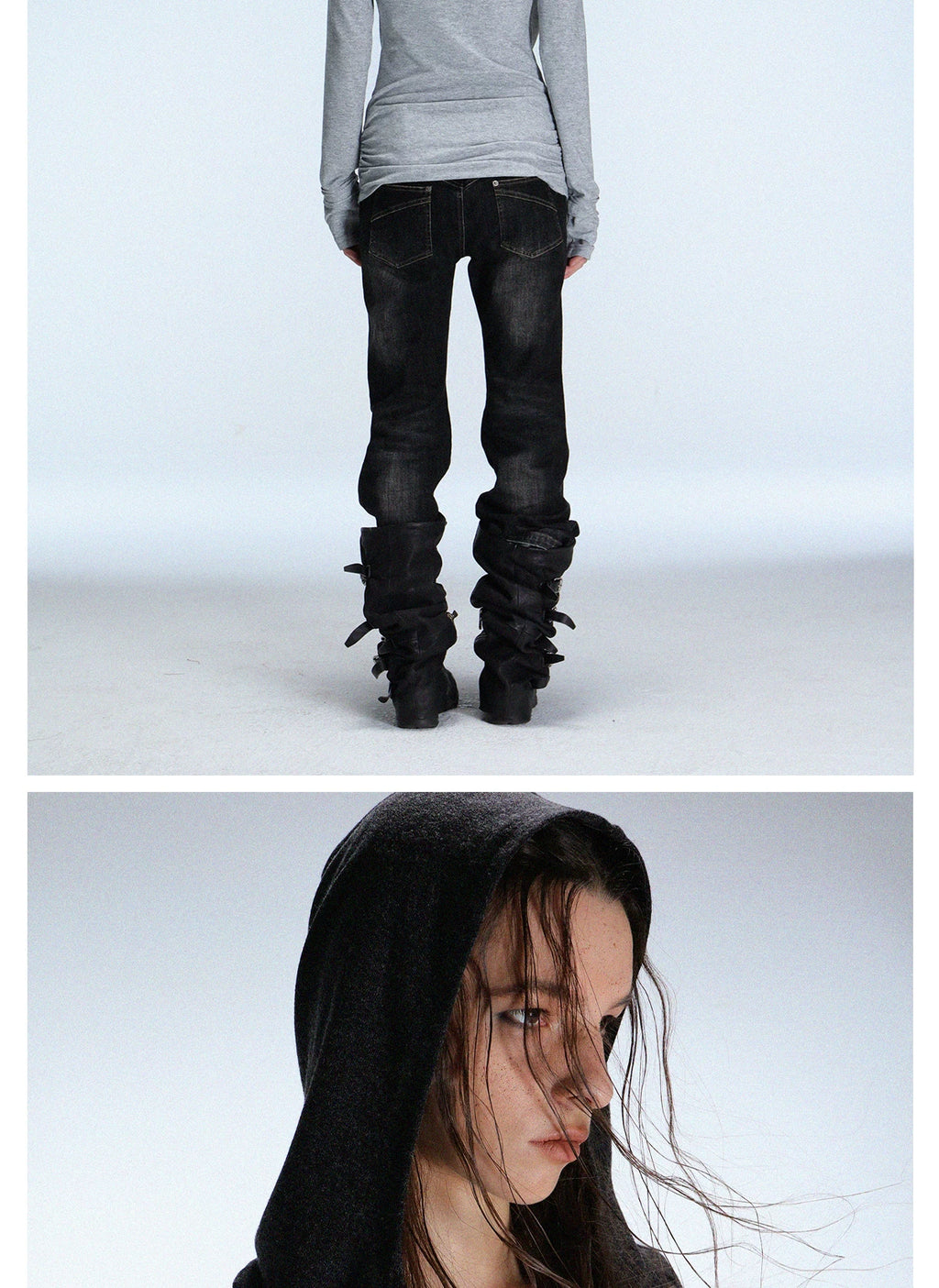 DoublePunch Metal Buckle with Knitted Hooded Bottom Long Sleeve