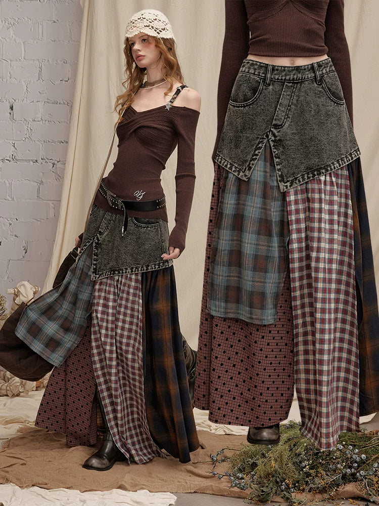 UNIREE Denim Woven Splicing Irregular Skirt
