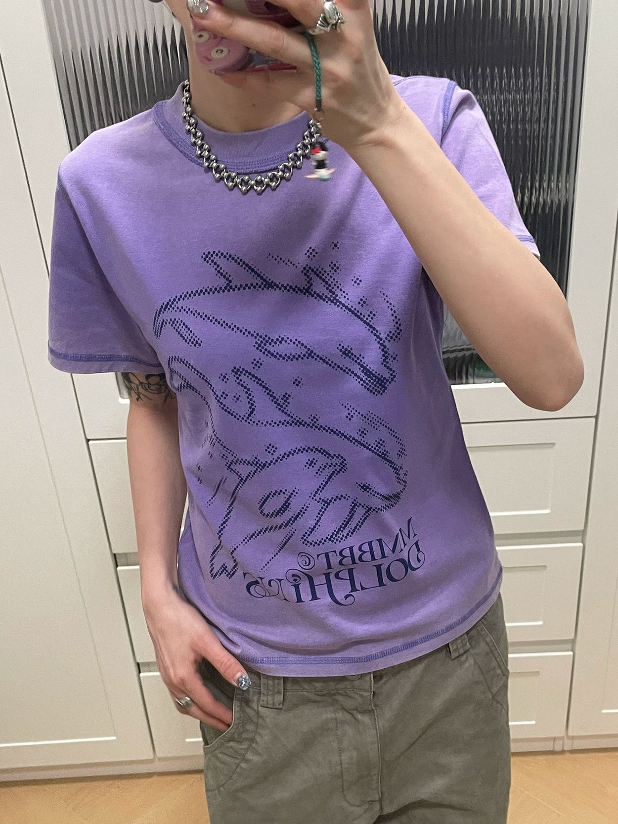 MMBBT Cartoon Dolphin Print Round Neck Tee
