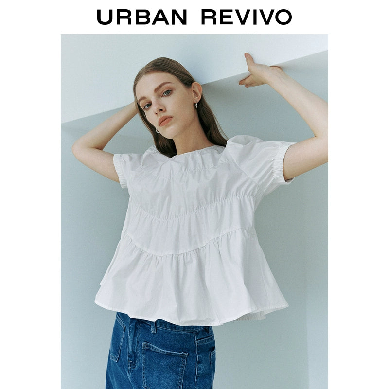 URBAN REVIVO Dopamine Doll Shirt Short-sleeved Blouse Shirt