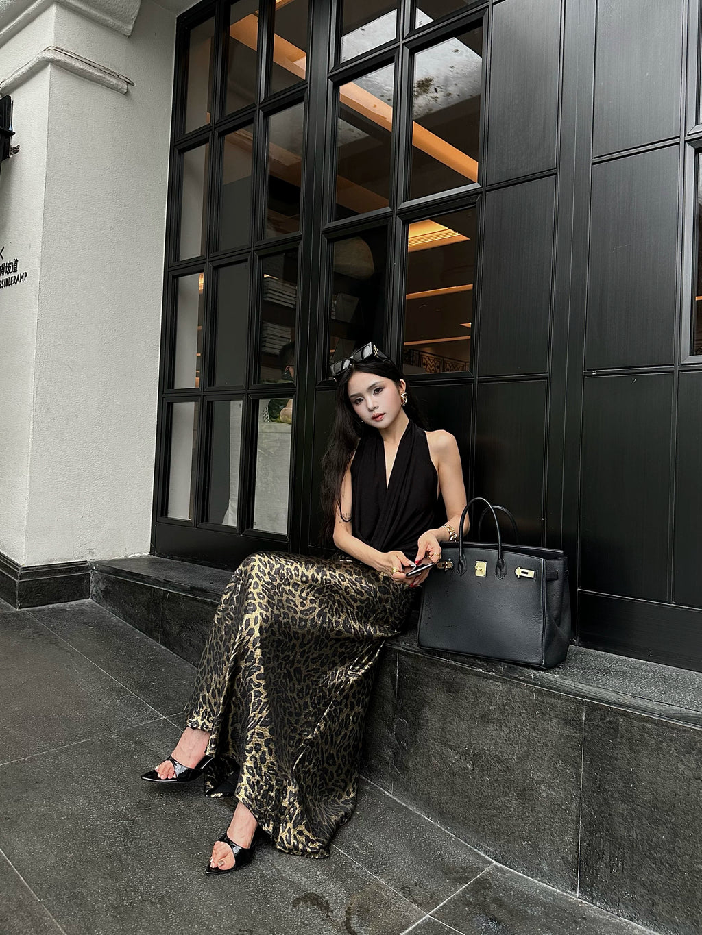 CHUYUQI A Pendulum Temperament Hip-wrapped Leopard Print Skirt