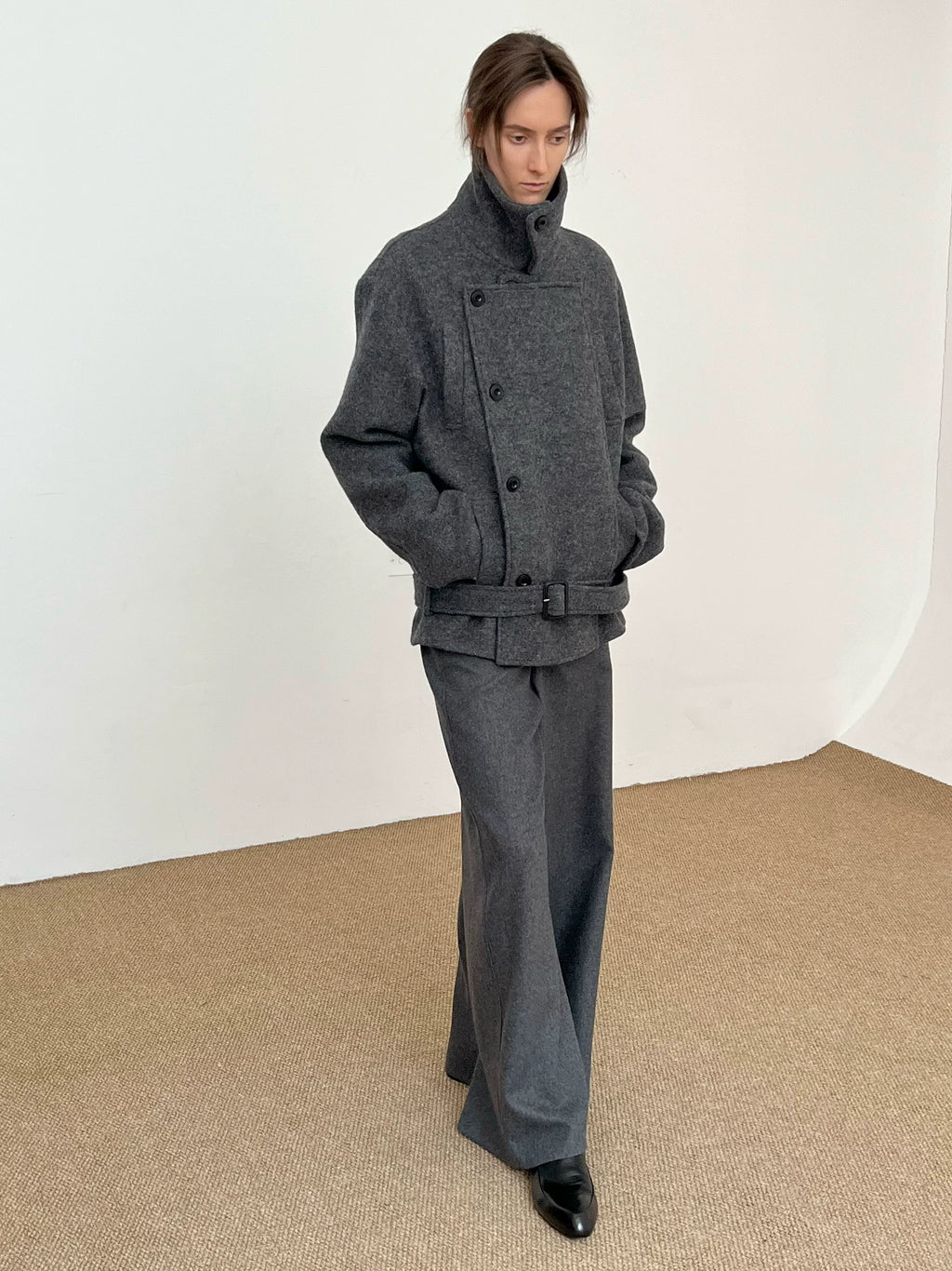 COLN Double Placket Multi-neck Wool Coat