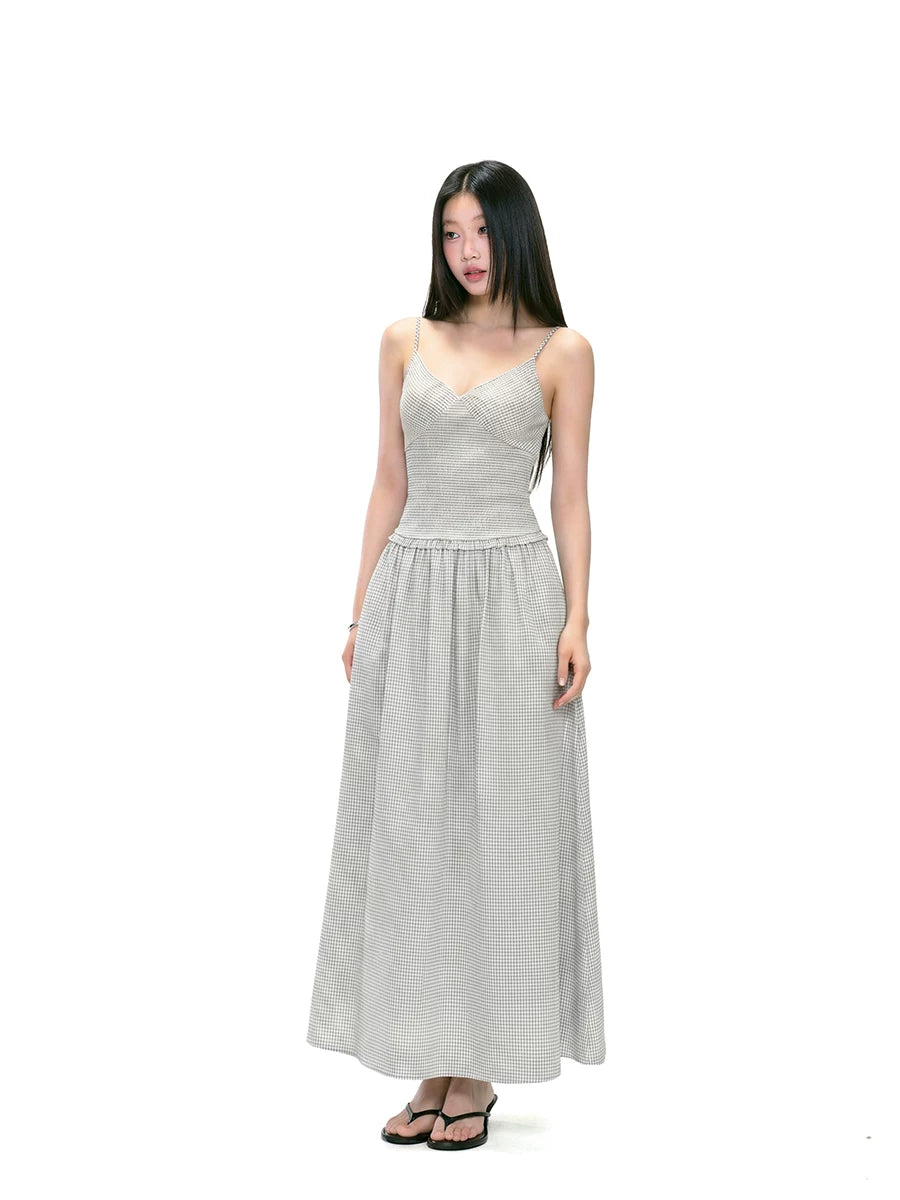 WITHMIN Retro Waist and Thin Suspender Dress
