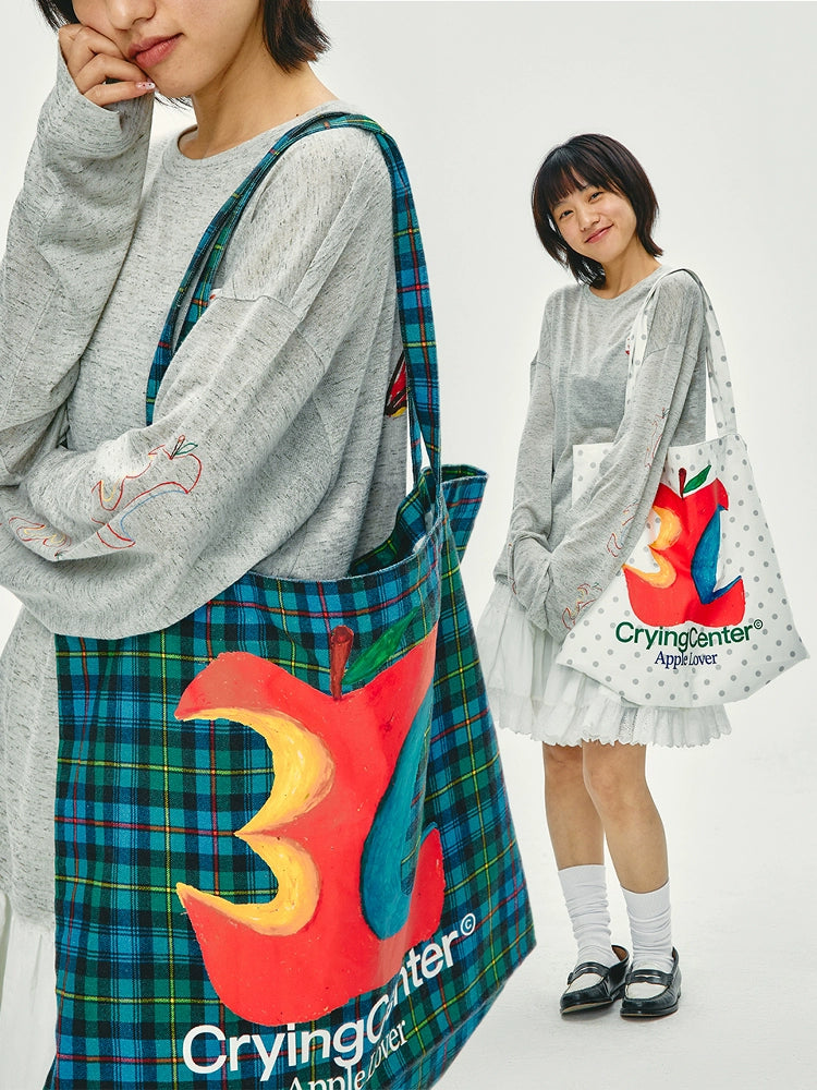 CryingCenter 3C Apple Polka Dot Plaid Canvas Bag Shoulder Bag