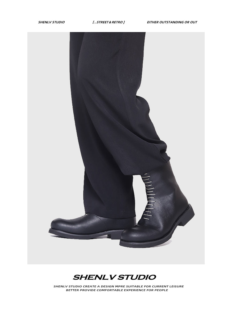 SHENLV StuIO Round Head Chelsea High-top Leather Shoes