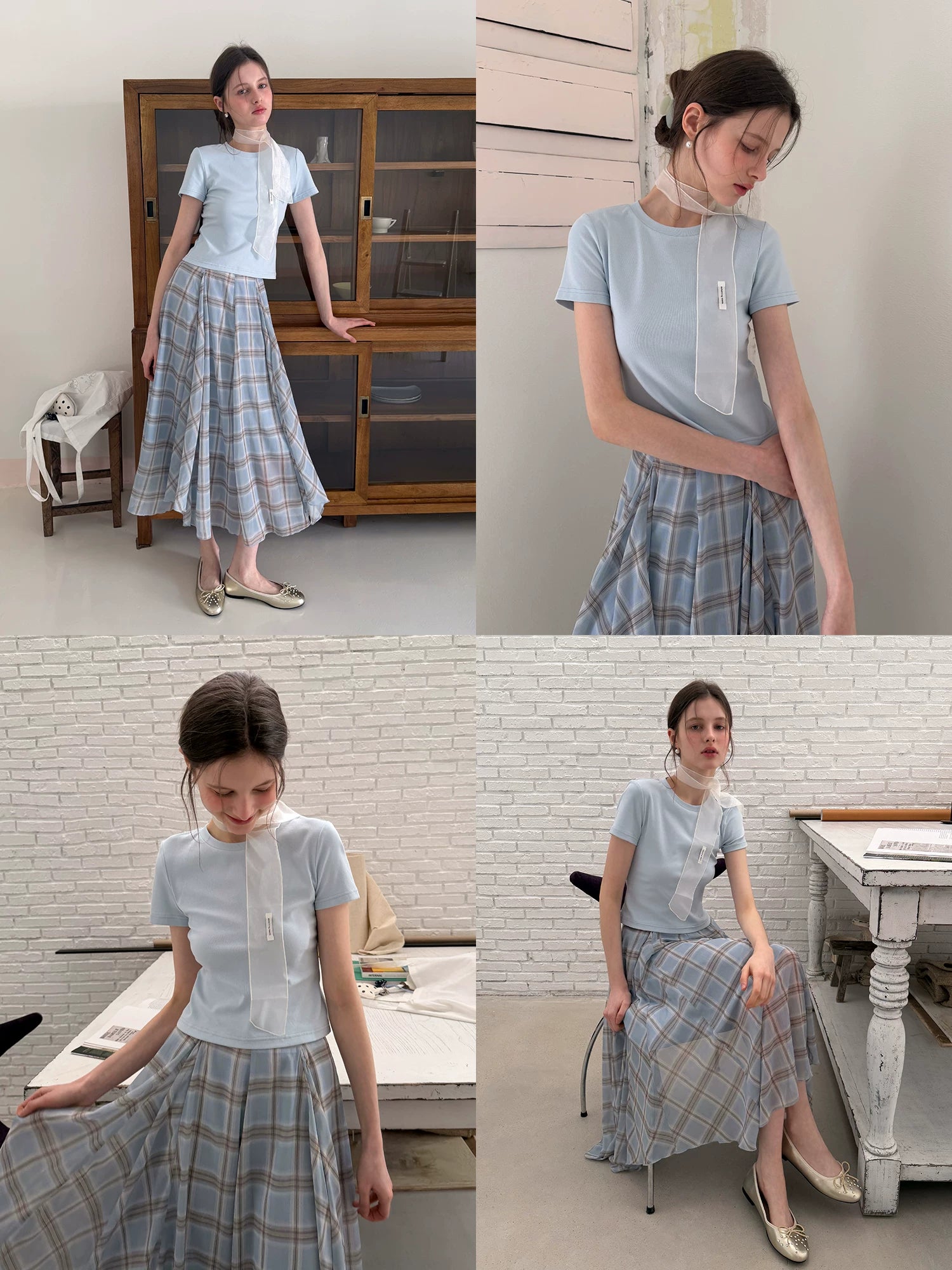 EGGKA High-waisted Elegant and Drape Plaid Skirt