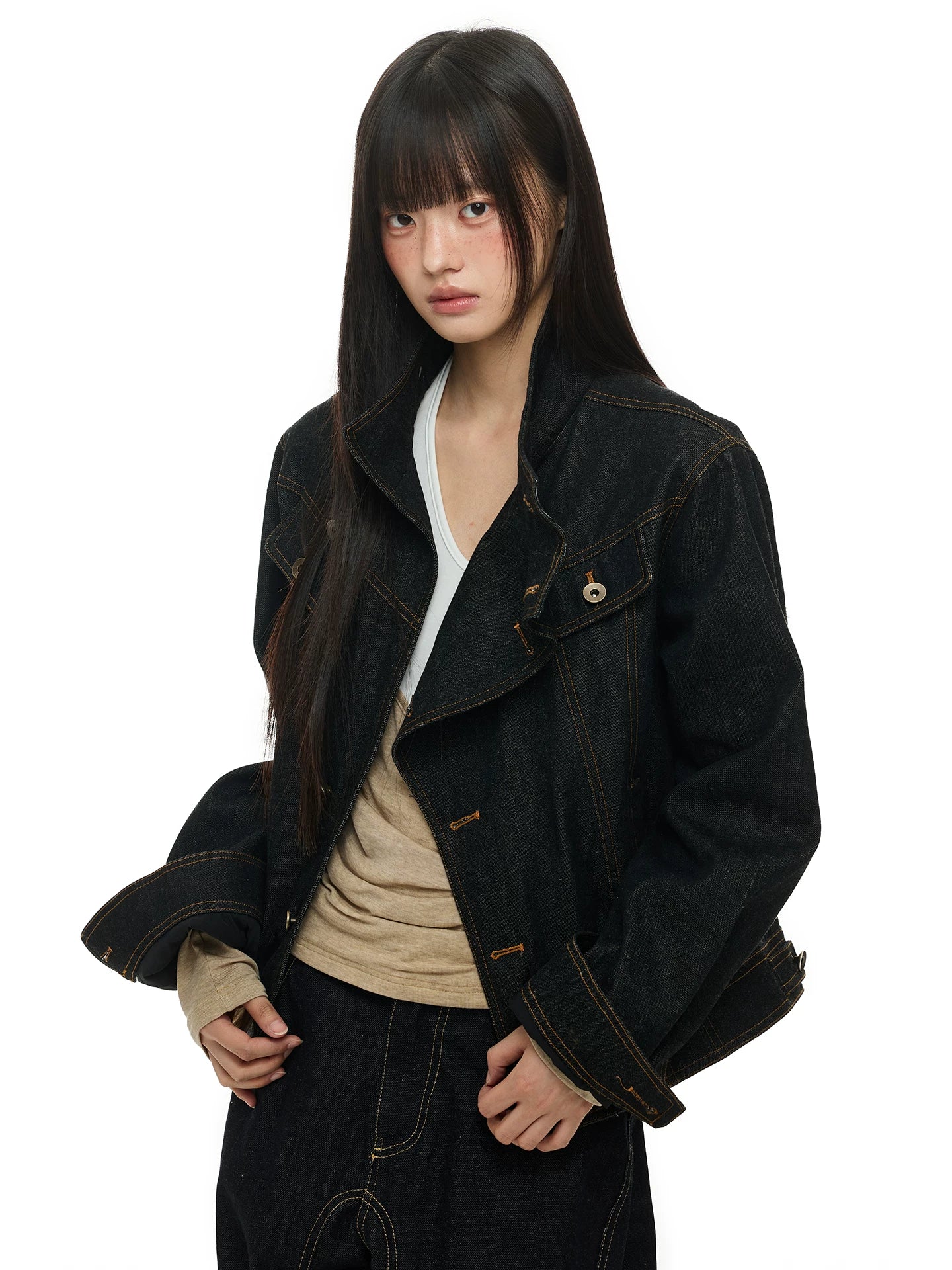 JIKOO Lapel Texture Denim Jacket