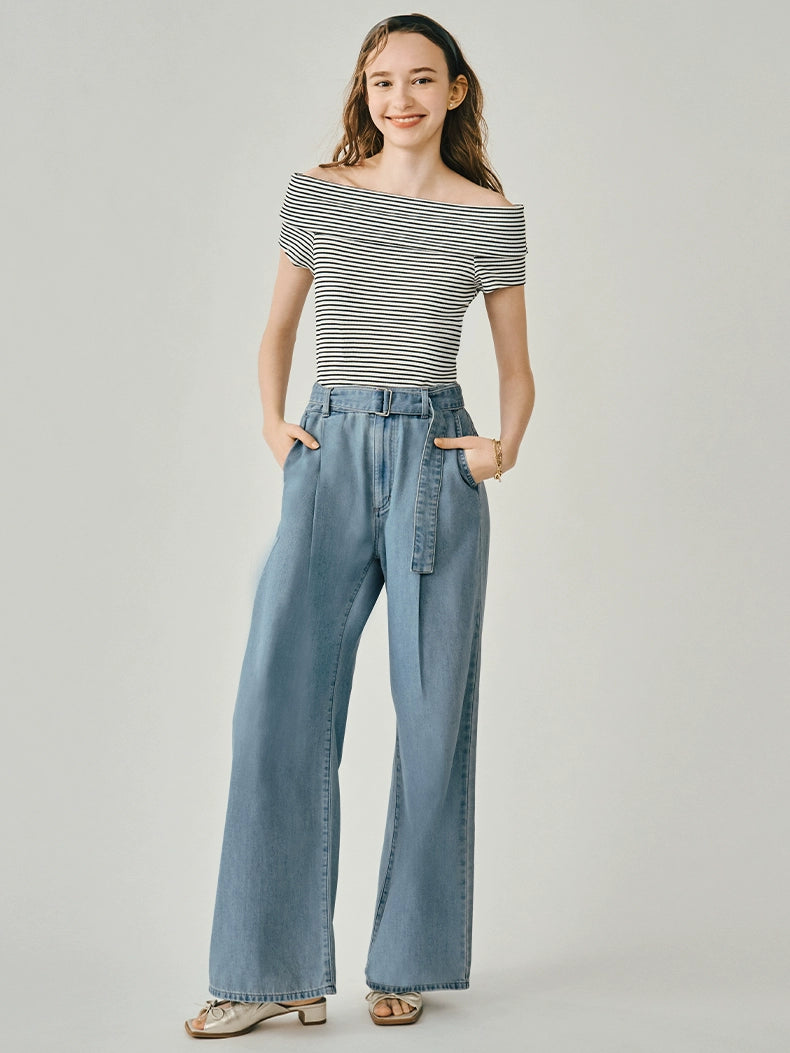 GU Lightweight Belt Wide Leg Casual Jeans
