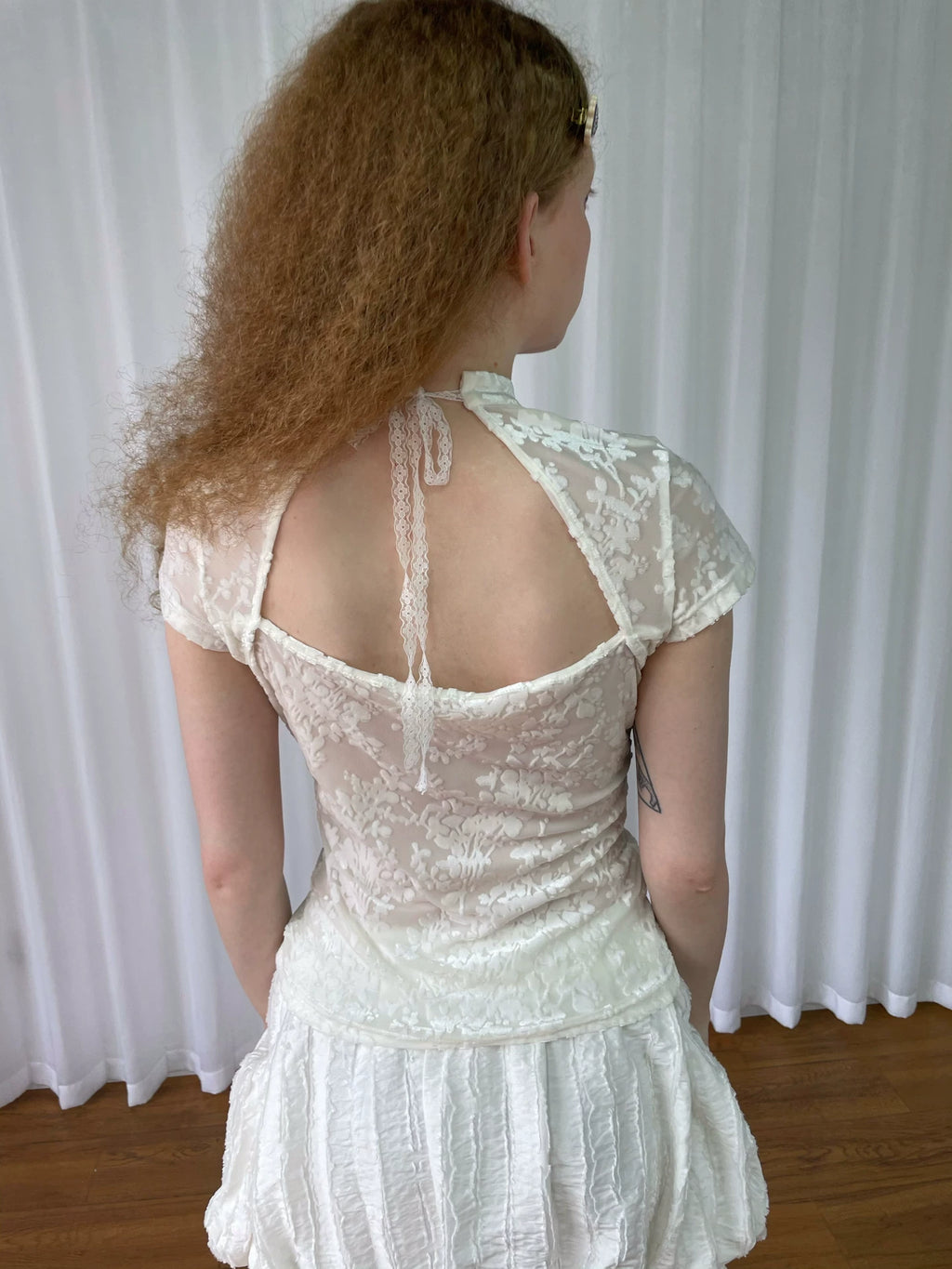 Loosesmell Jacquard Spliced Lace Waist Shirt