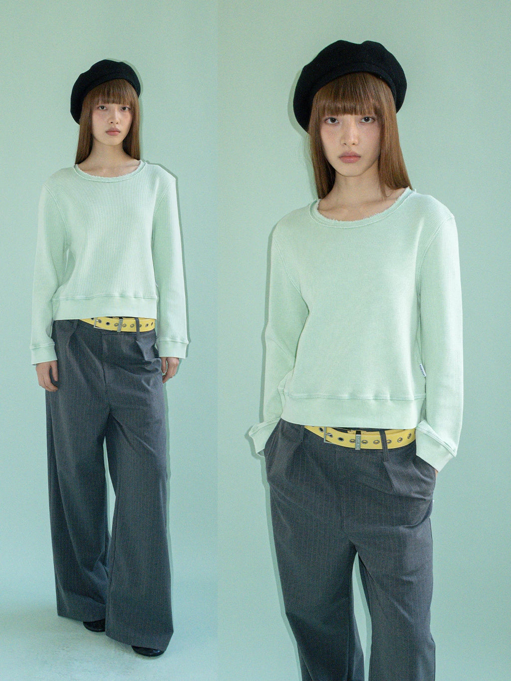 FUNKYFUN Waffle Loose Short Sweater
