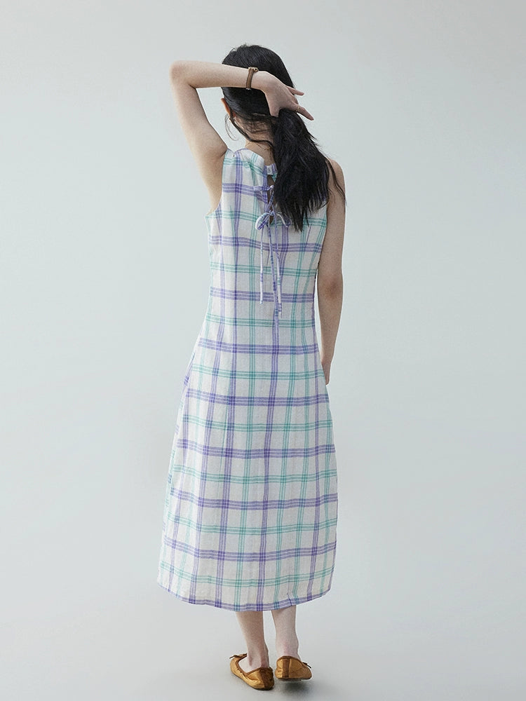 VOOE Niche Sleeveless Plaid Strap-on Dress