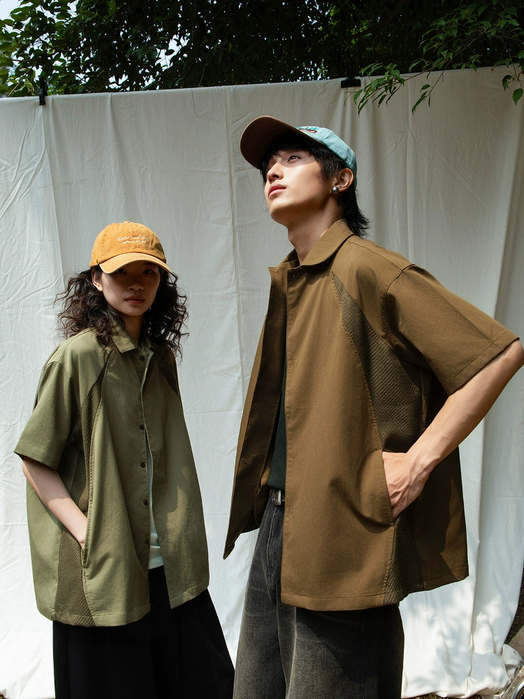 Mentmate Splicing Texture Design Short Sleeve Shirt