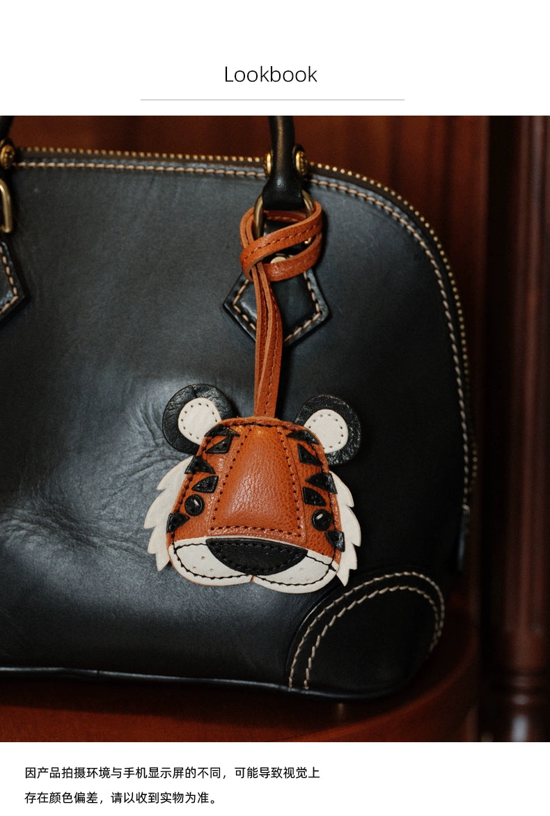 HALF WORK cowhide bag pendant genuine leather retro handmade tiger head pendant tiger zodiac bag pendant