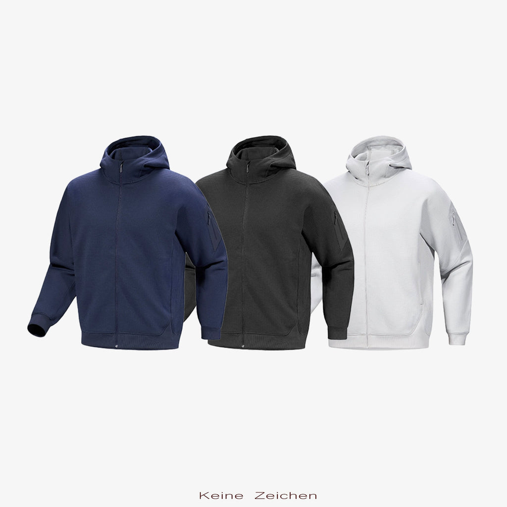NO LOGO Waffle Comfortable Simple Thermal Hooded Jacket