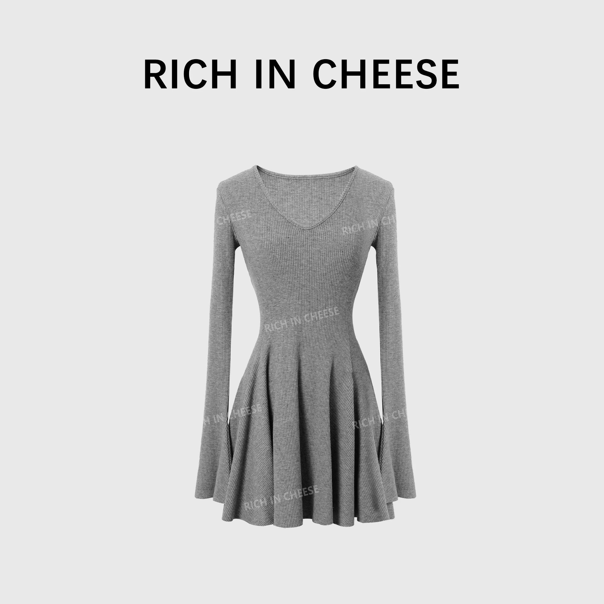 RICH IN CHEESE Knitted Waist Slim Dress