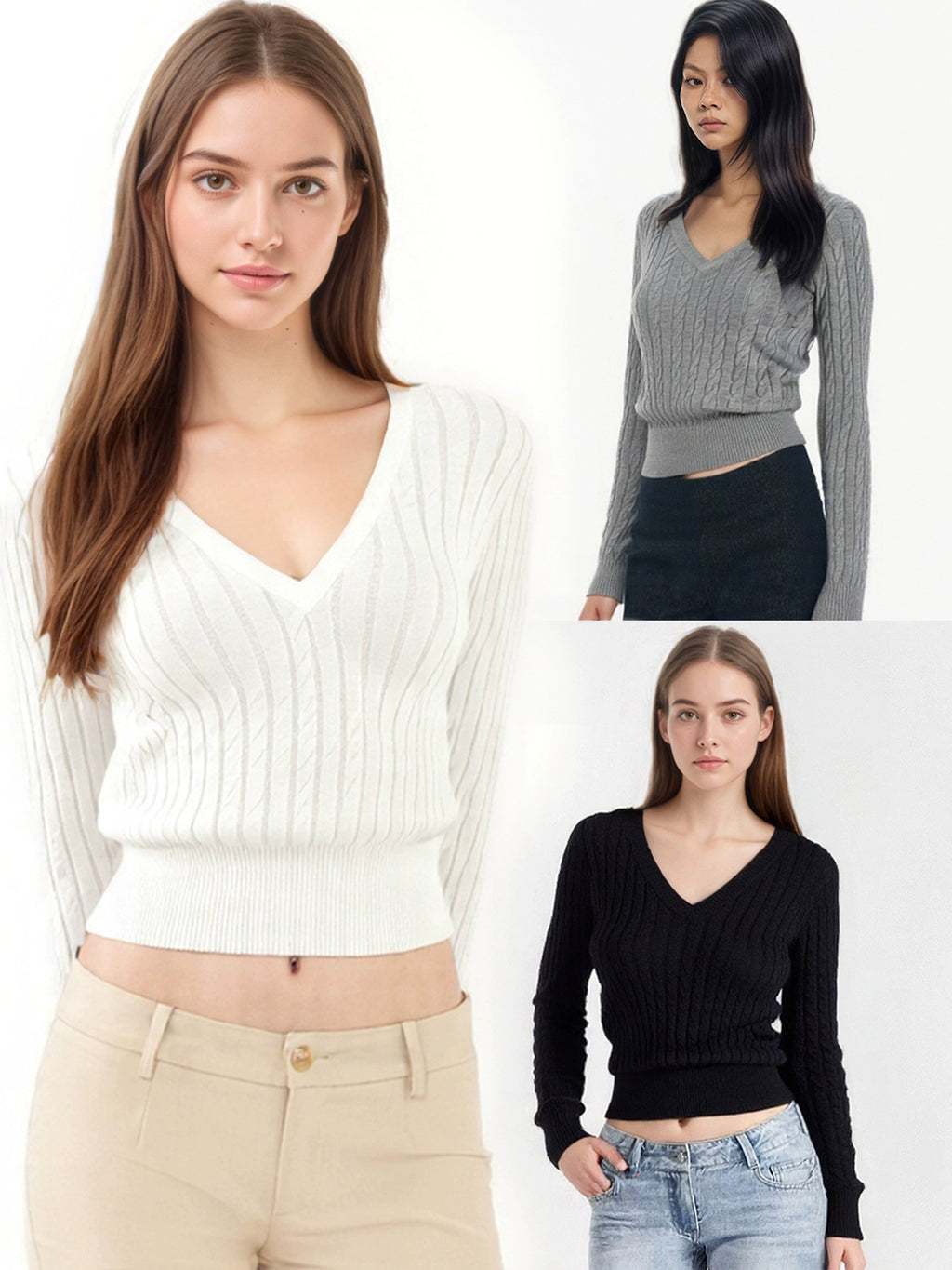SHE SEEK Vintage V-Neck Knitted Twist Sweater