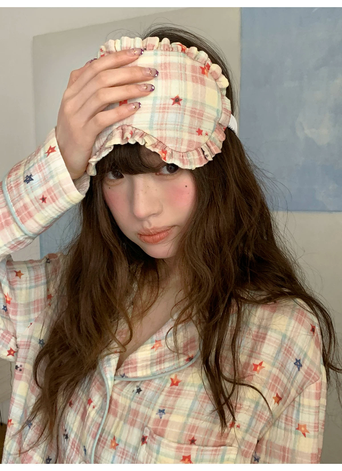 KANO Cuban Collar Print Casual Pajama Set